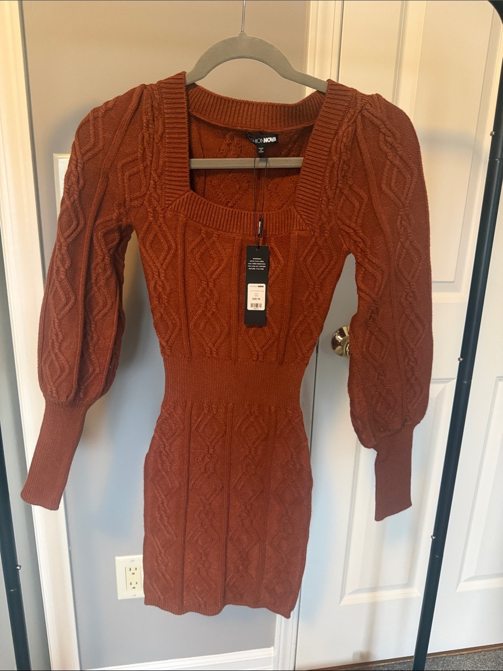 Fashion Nova Rust Cable-Knit Mini Dress